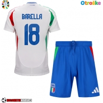 Otroške Nogometnih dresov Italija Nicolo Barella #18 Gostujoči EP 2024 Kratki rokavi (+ hlače)